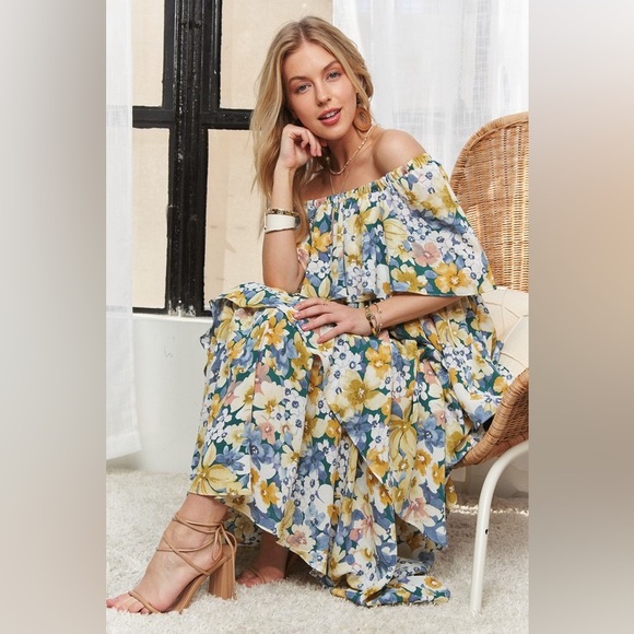 ADORA Layered Ruffled Cap Sleeve Mesh Dress
